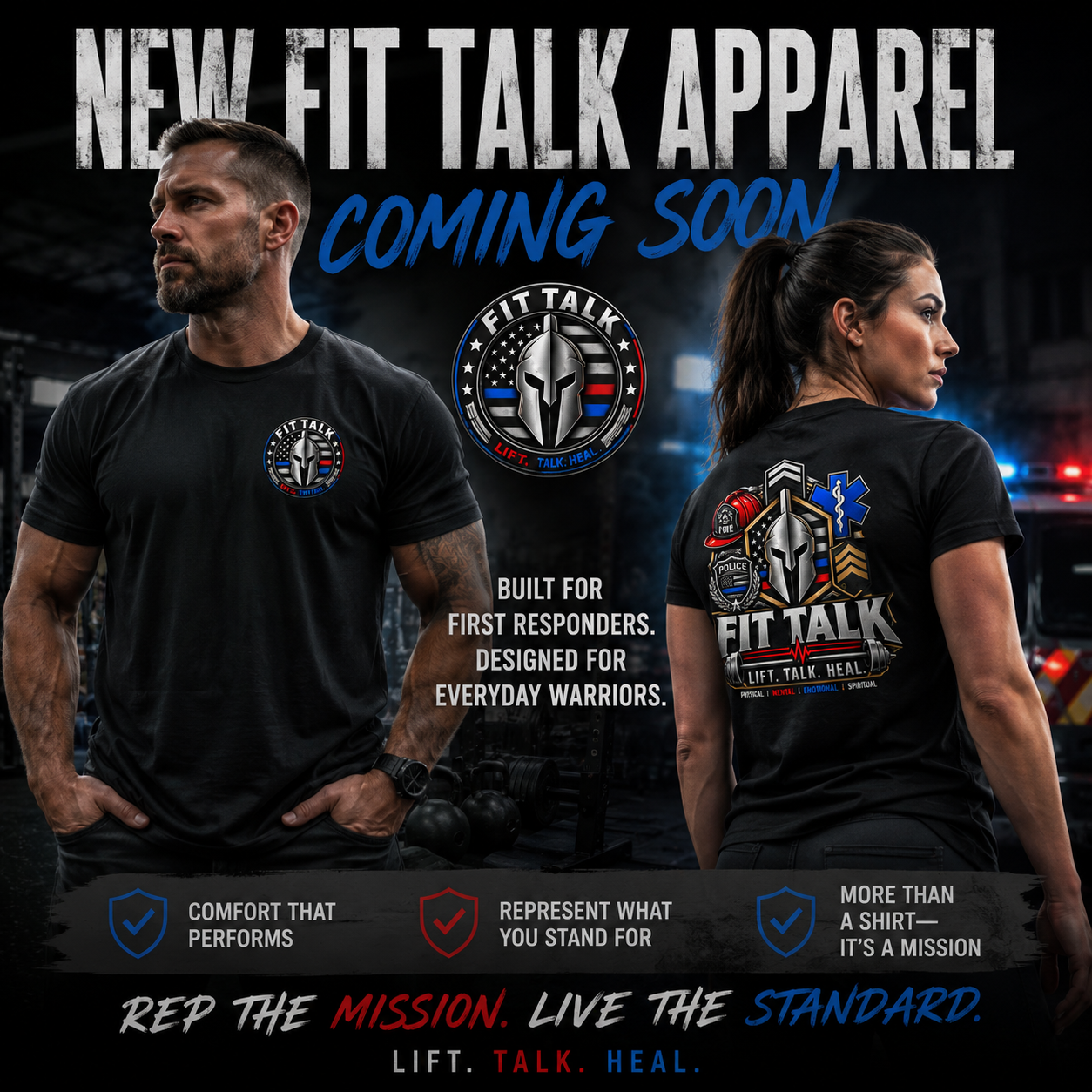Black Fit Talk T-shirt, shown front and back